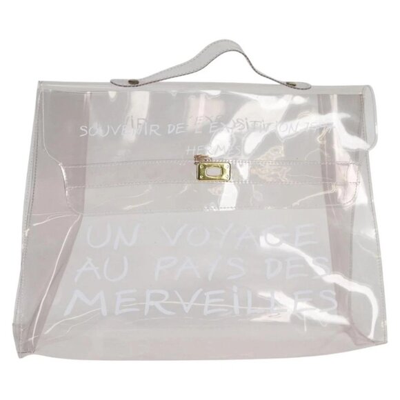 HERMES Vinyl Kelly Hand Bag Vinyl Clear Gold Auth 104506 - Picture 1 of 15